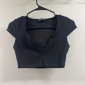 Motel Rocks Black V-Neck Cropped Blouse